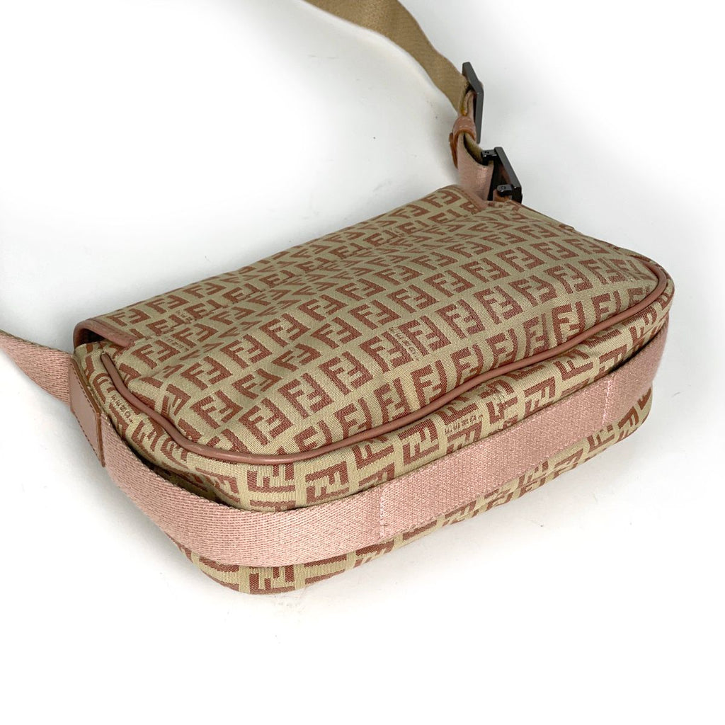 Fendi Shoulder Bag Zucchino Pattern Canvas Beige Pink — view 2