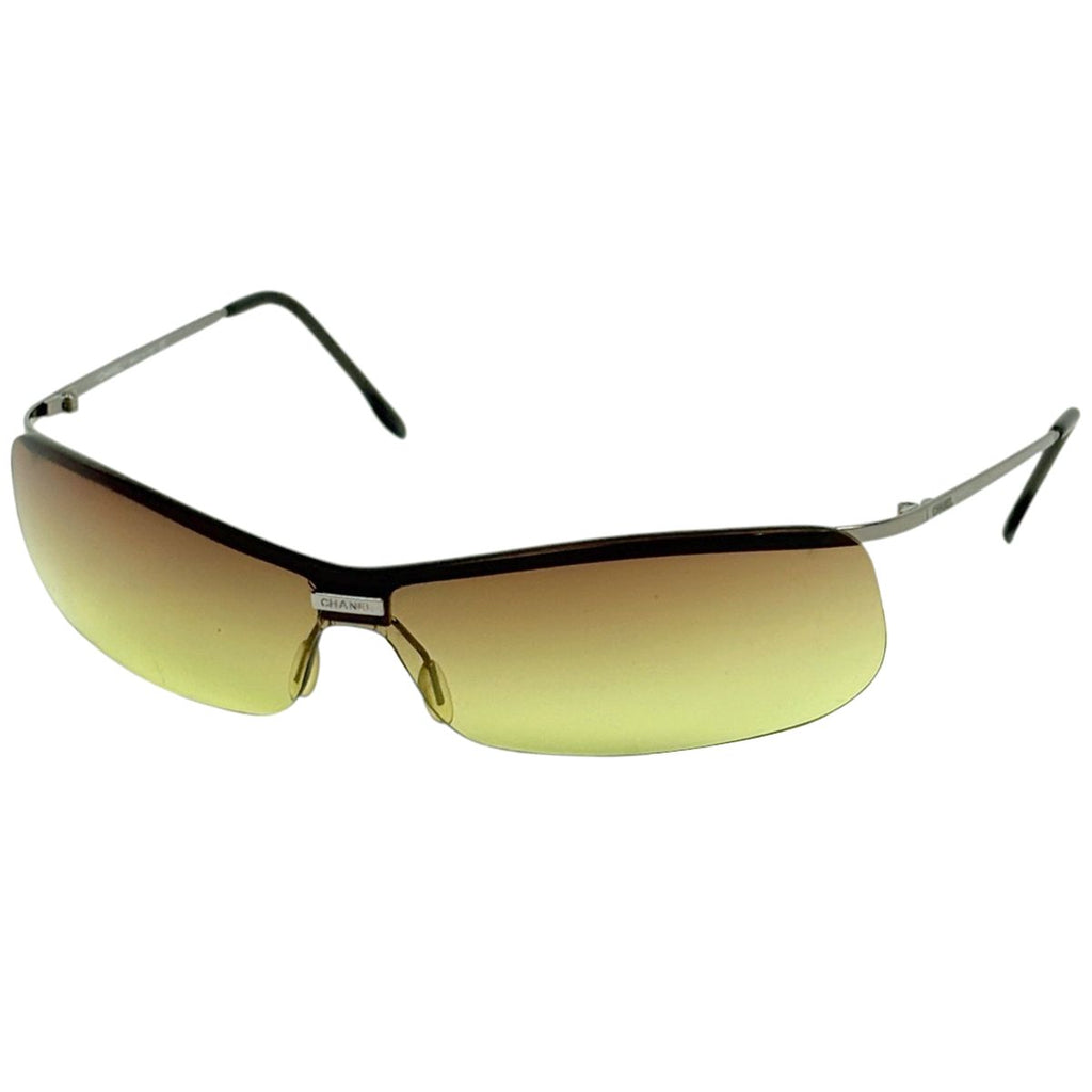 Chanel Sunglasses CC Logo Metal Acetate Silver Brown Eyewear