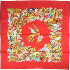 Hermes Carre 90 L'intrus Scarf Intruder Silk Red Multicolor