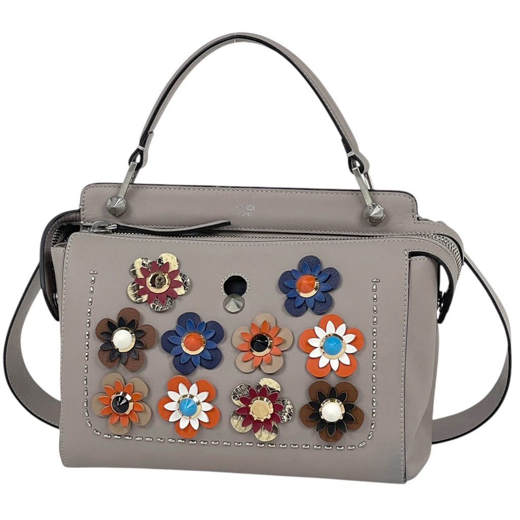 Fendi Handbag 2-Way Flower Leather Greige