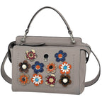 Fendi Handbag 2-Way Flower Leather Greige