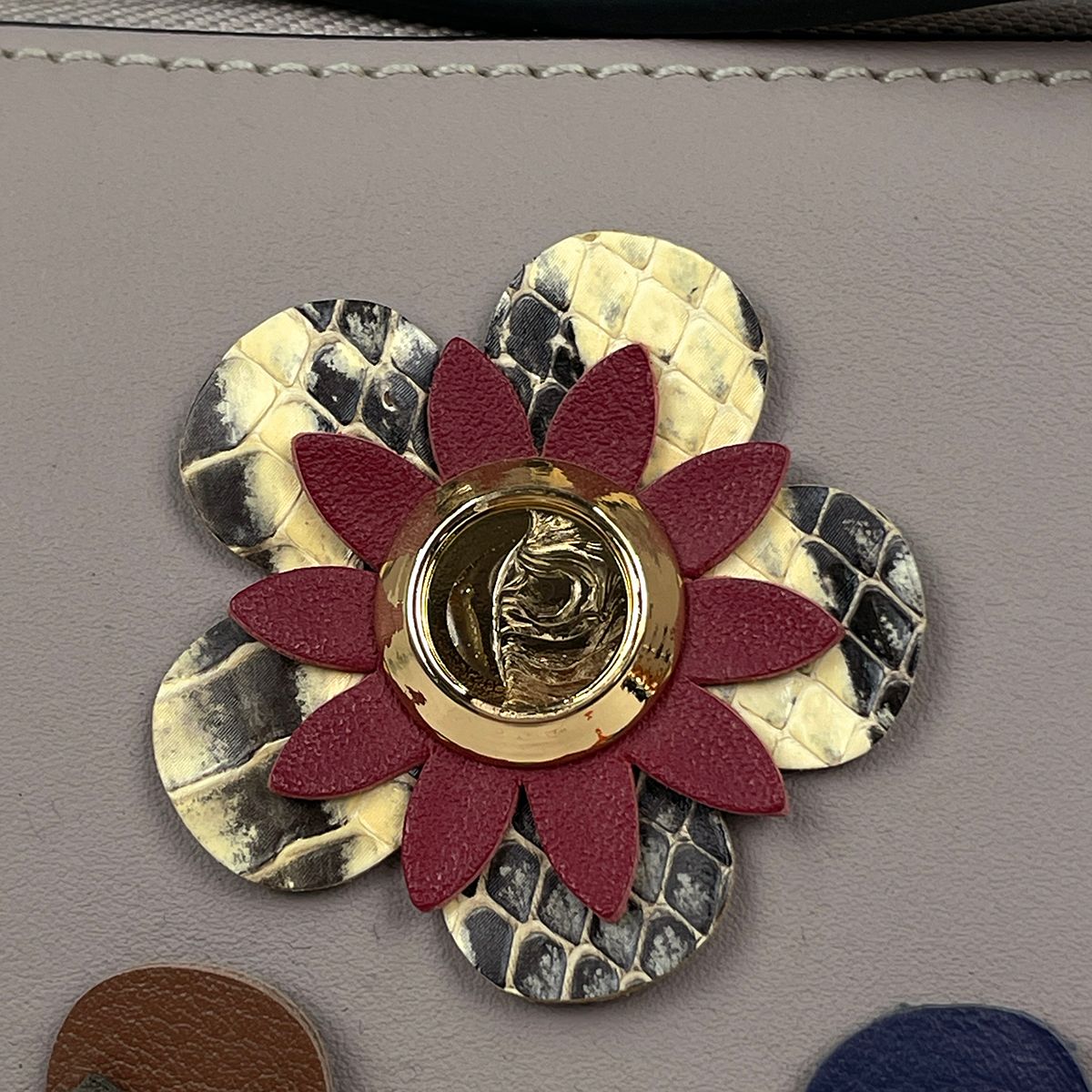 Fendi Handbag 2-Way Flower Leather Greige — view 4