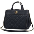 Chanel Handbag CC Logo Quilted 2-Way Business Infini Tea Caviar Leather Black