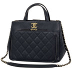 Chanel Handbag CC Logo Quilted 2-Way Business Infini Tea Caviar Leather Black
