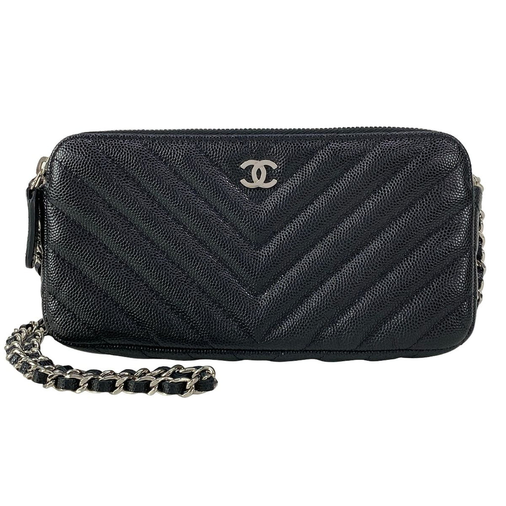 Chanel Wallet V-stitch Black Chain Silver Shoulder Bag