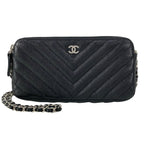 Chanel Wallet V-stitch Black Chain Silver Shoulder Bag
