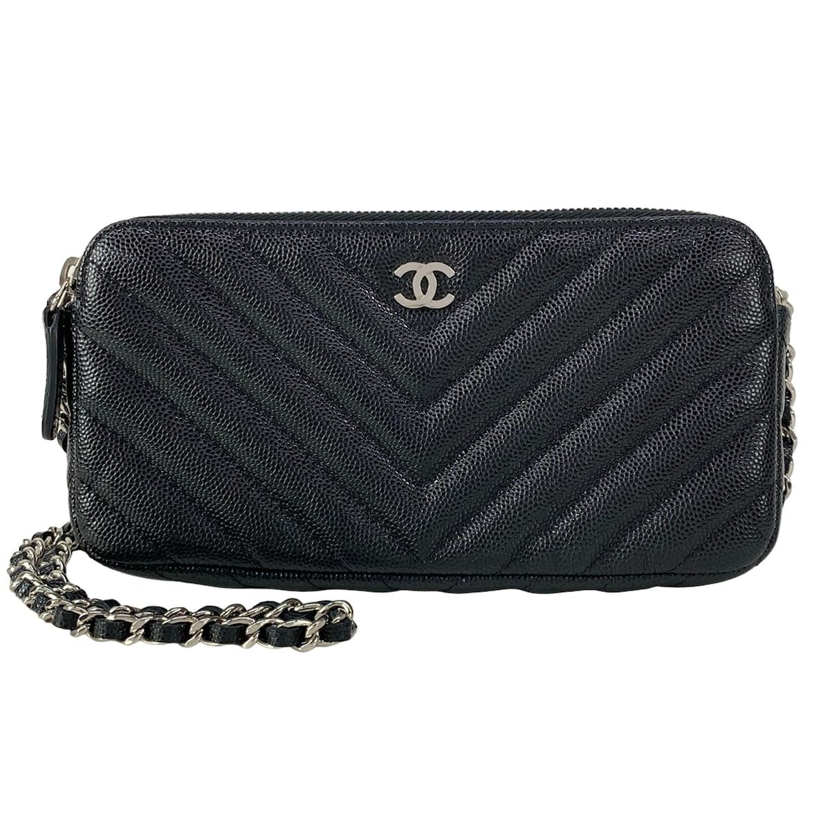 Chanel Wallet V-stitch Black Chain Silver Shoulder Bag