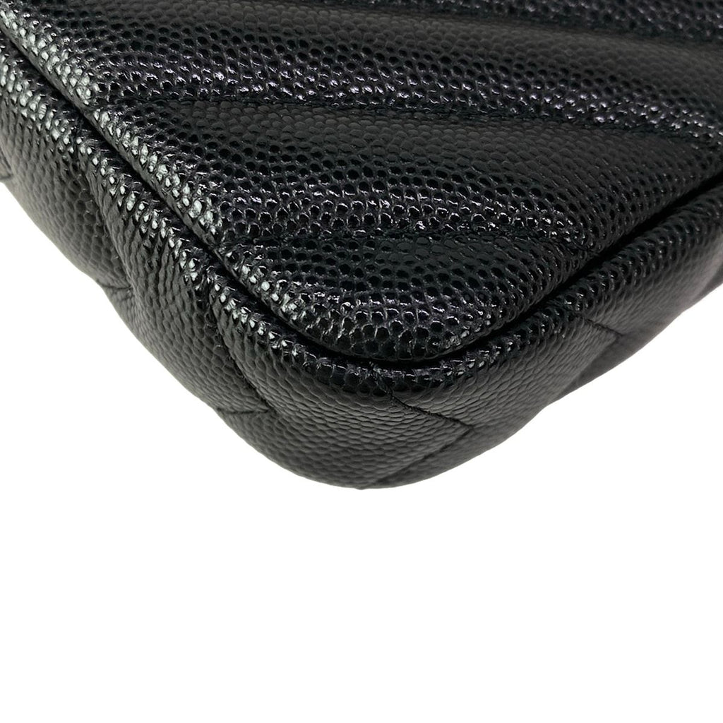 Chanel Wallet V-stitch Black Chain Silver Shoulder Bag — view 7