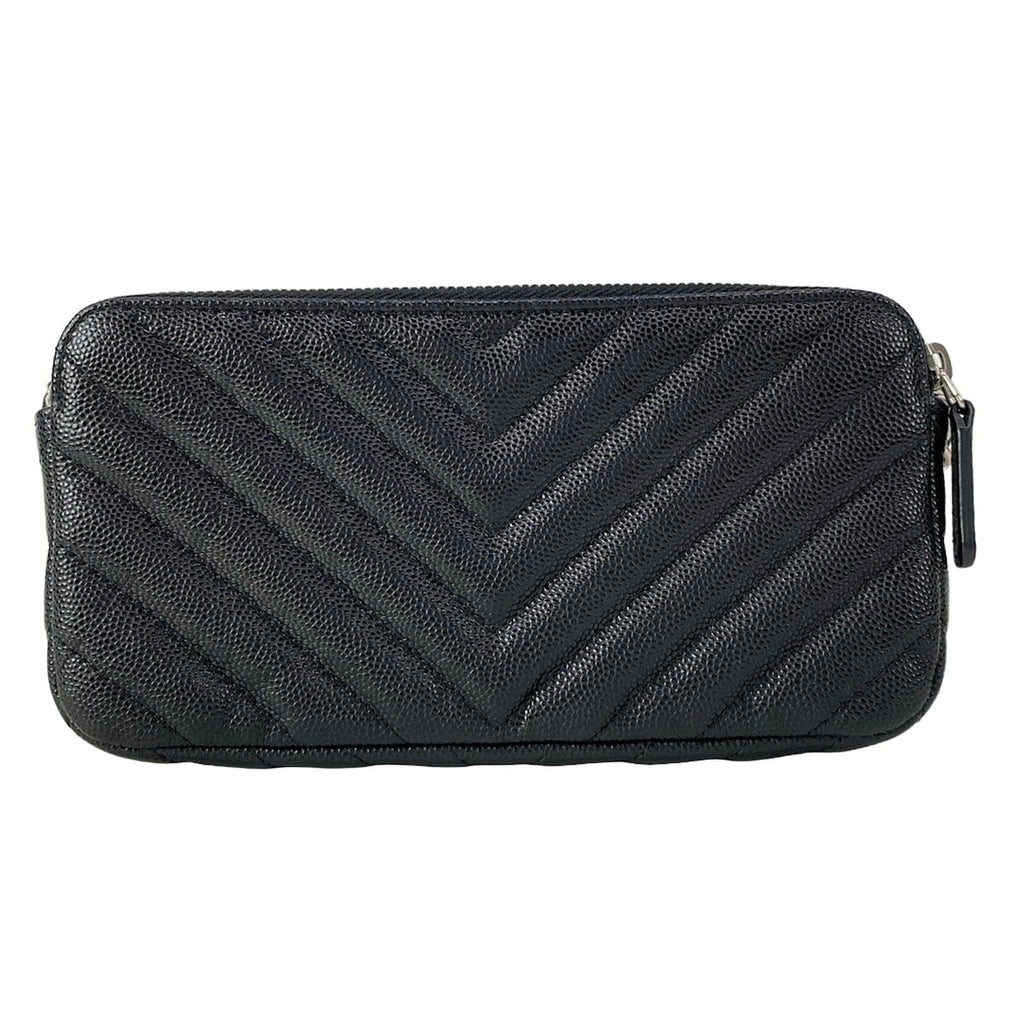 Chanel Wallet V-stitch Black Chain Silver Shoulder Bag — view 2