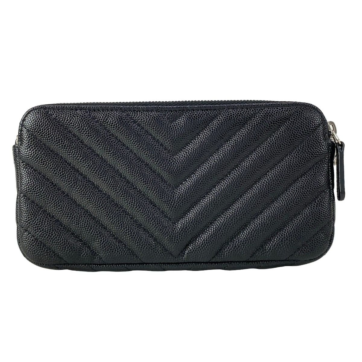 Chanel Wallet V-stitch Black Chain Silver Shoulder Bag — view 2