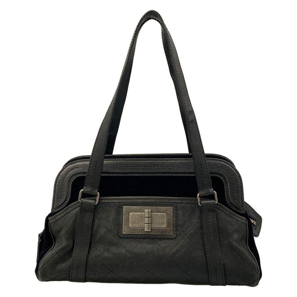 Chanel Shoulder Bag Quilted 2.55 Black Vintage Silver