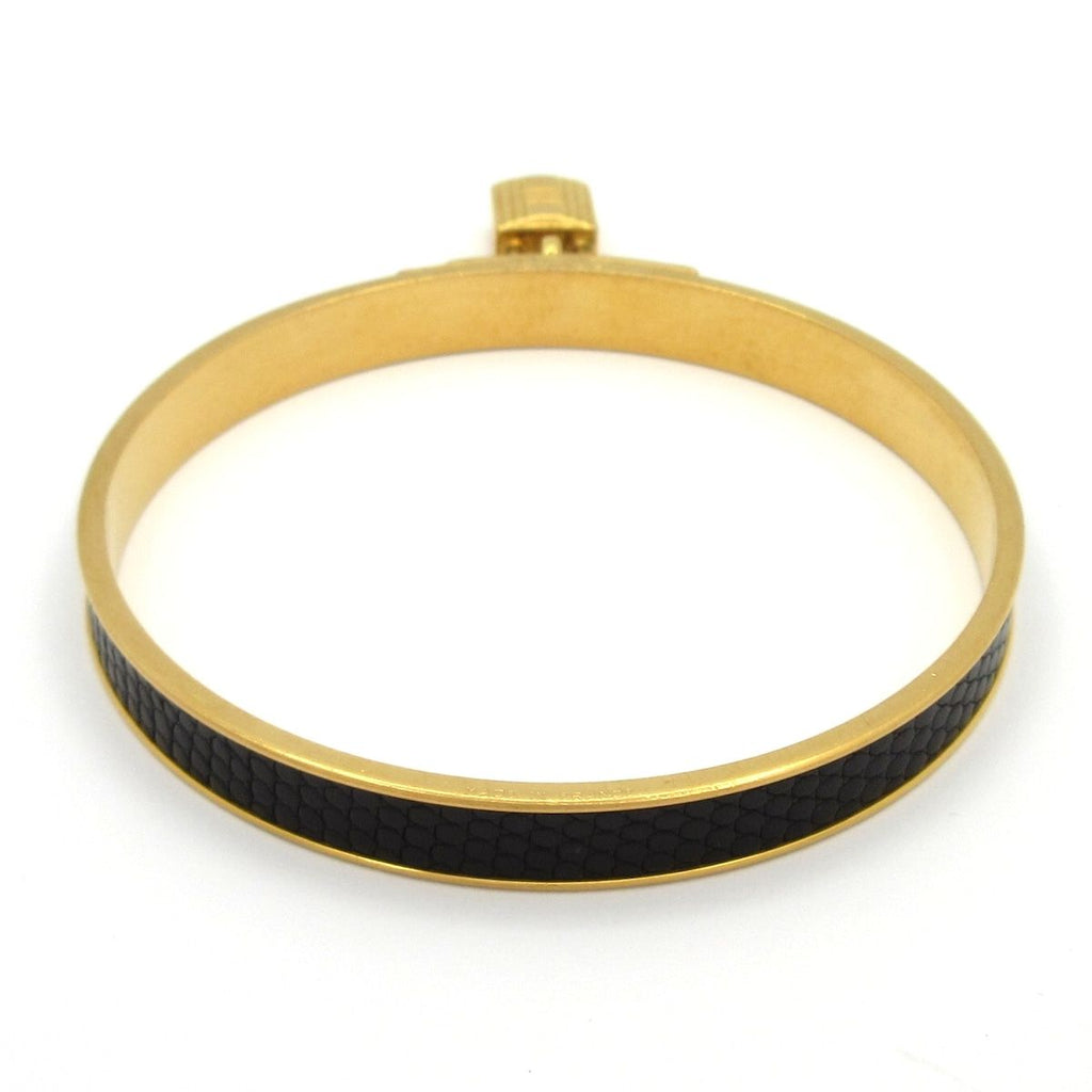 Hermes Bangle Kelly Leather Gold Black Bracelet — view 3