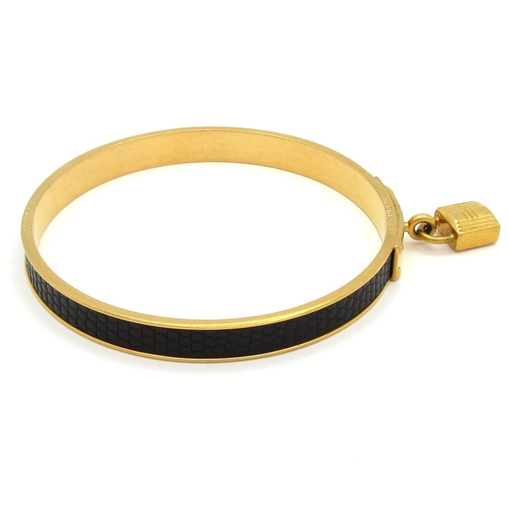Hermes Bangle Kelly Leather Gold Black Bracelet — view 2