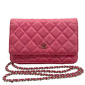Chanel Wallet Quilted Pink Chain Silver Shoulder Bag