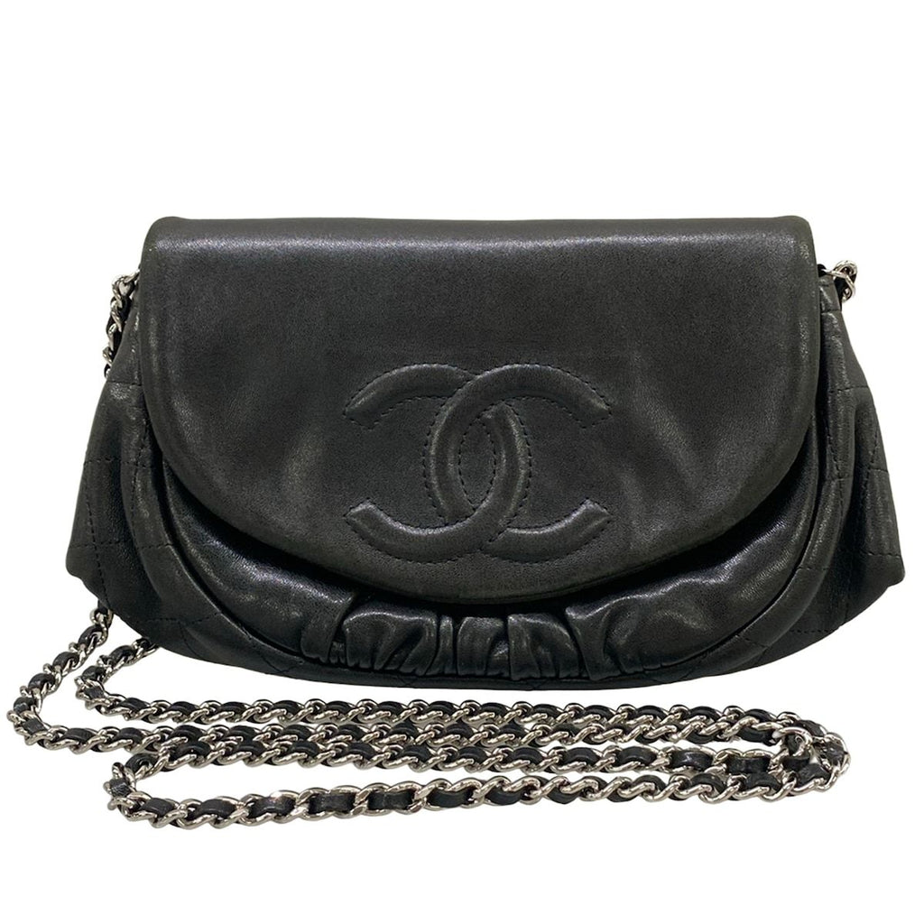 Chanel Wallet Half Moon Black Chain Silver Lambskin Shoulder Bag