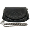 Chanel Wallet Half Moon Black Chain Silver Lambskin Shoulder Bag