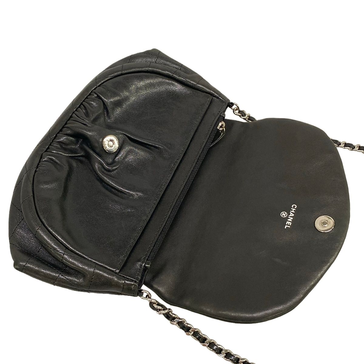 Chanel Wallet Half Moon Black Chain Silver Lambskin Shoulder Bag — view 3