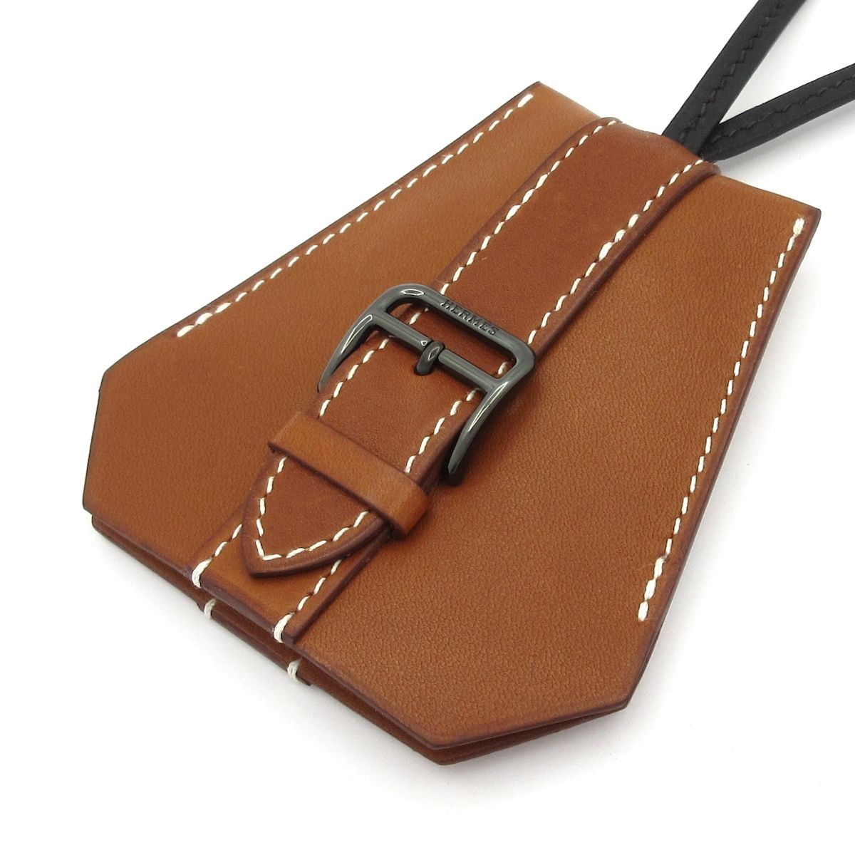 Hermes Necklace Clochette Leather Black Brown