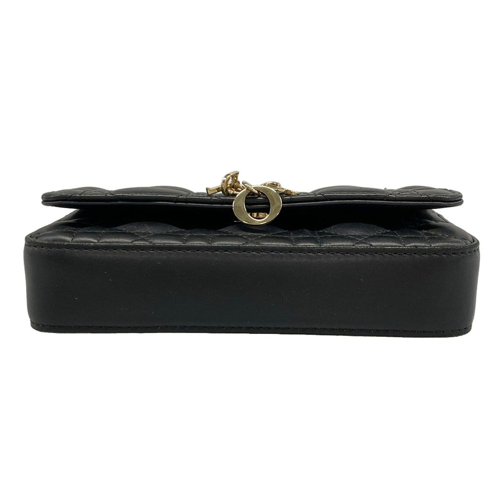 Dior Shoulder Bag Cannage Stitch Black Chain Smartphone Pochette Lambskin — view 5