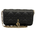 Dior Shoulder Bag Cannage Stitch Black Chain Smartphone Pochette Lambskin