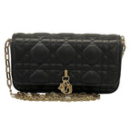 Dior Shoulder Bag Cannage Stitch Black Chain Smartphone Pochette Lambskin