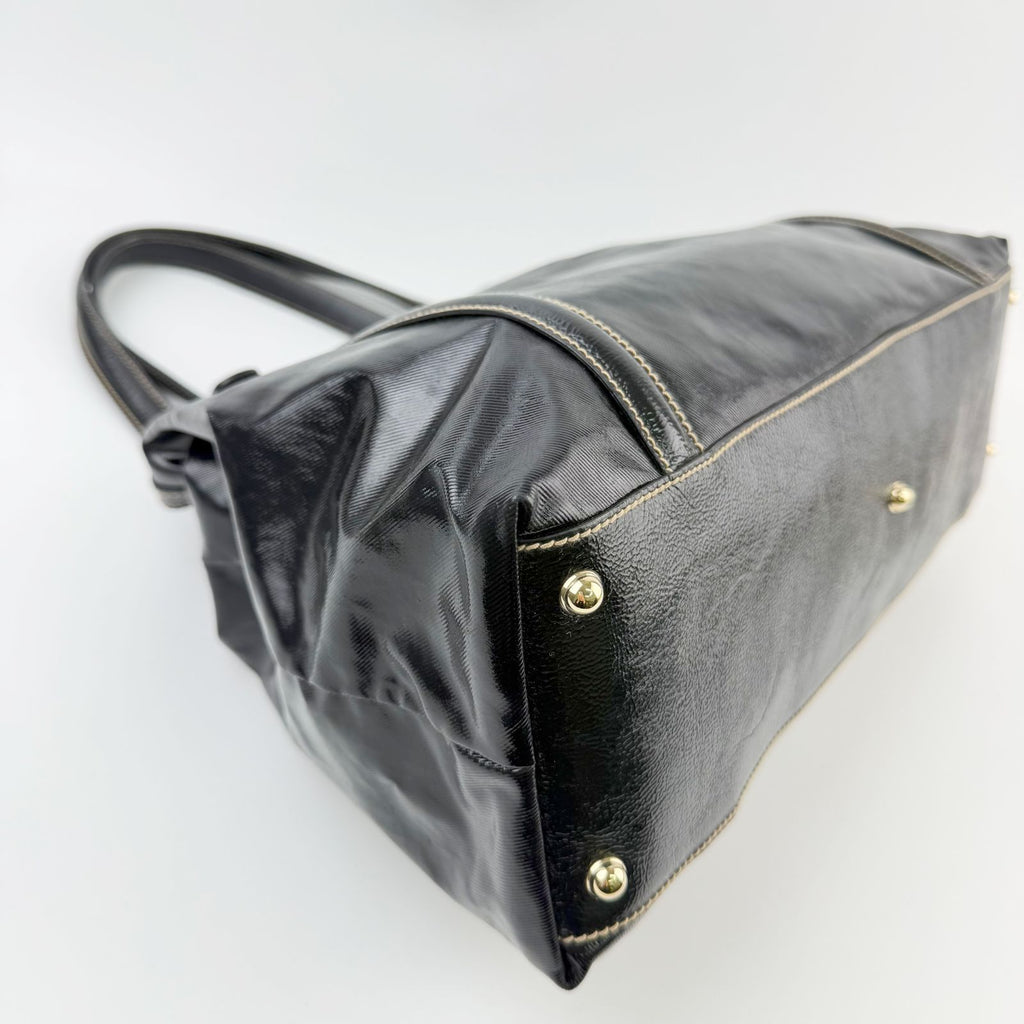 Gucci Brit Interlocking G Sherry Line Tote Shoulder Bag Patent Leather Black — view 8