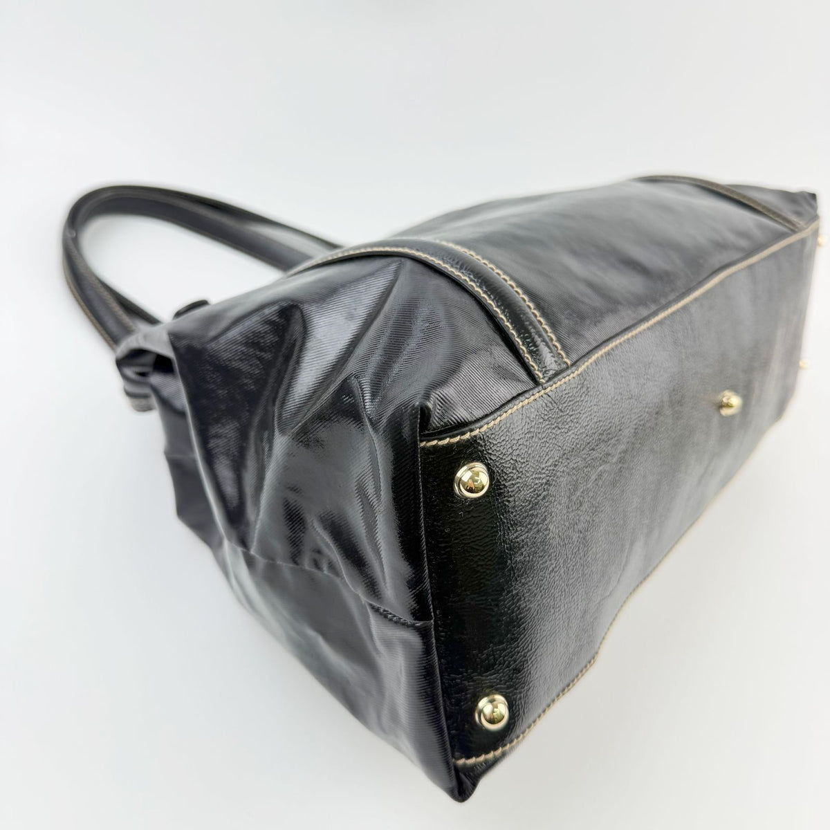 Gucci Brit Interlocking G Sherry Line Tote Shoulder Bag Patent Leather Black — view 8