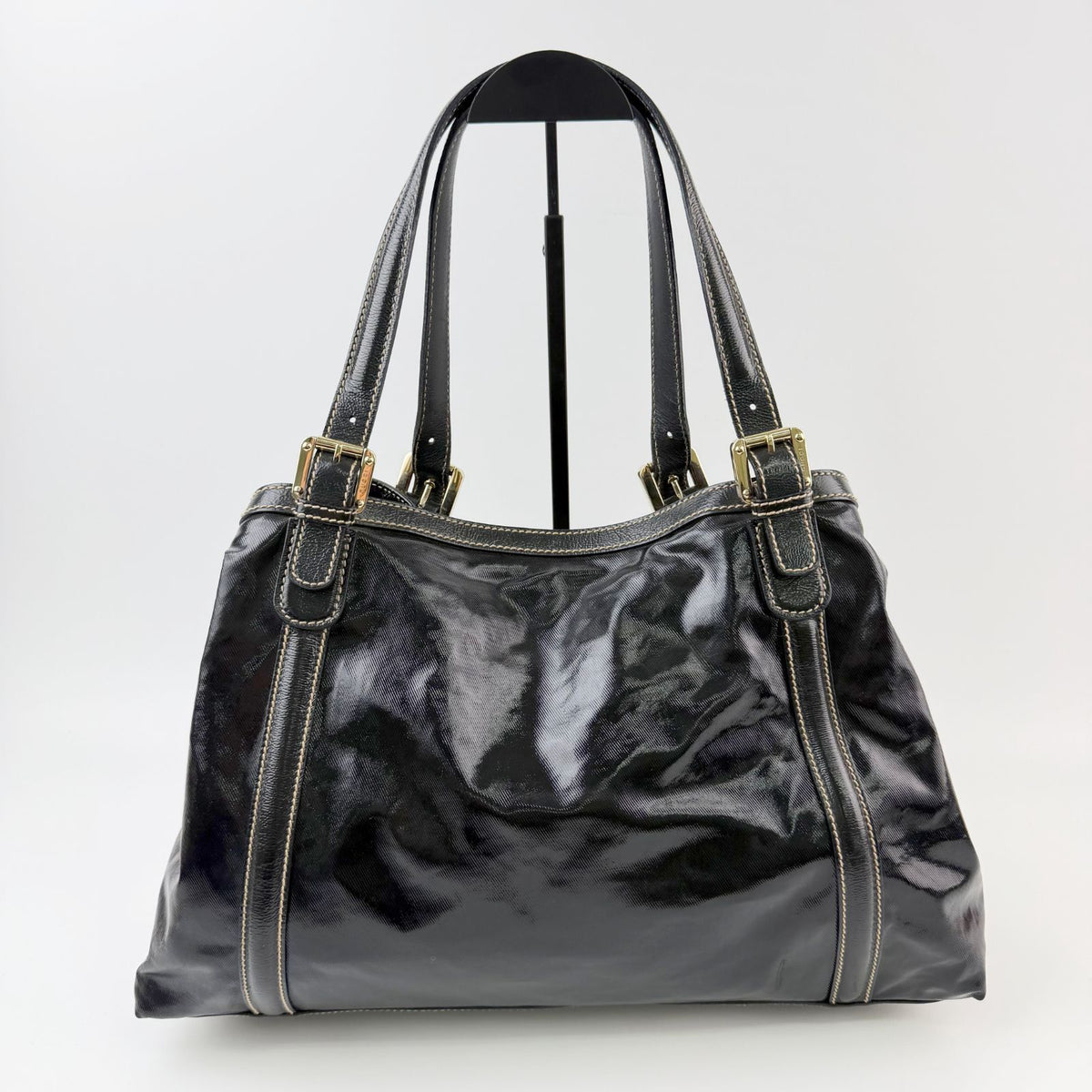 Gucci Brit Interlocking G Sherry Line Tote Shoulder Bag Patent Leather Black — view 2