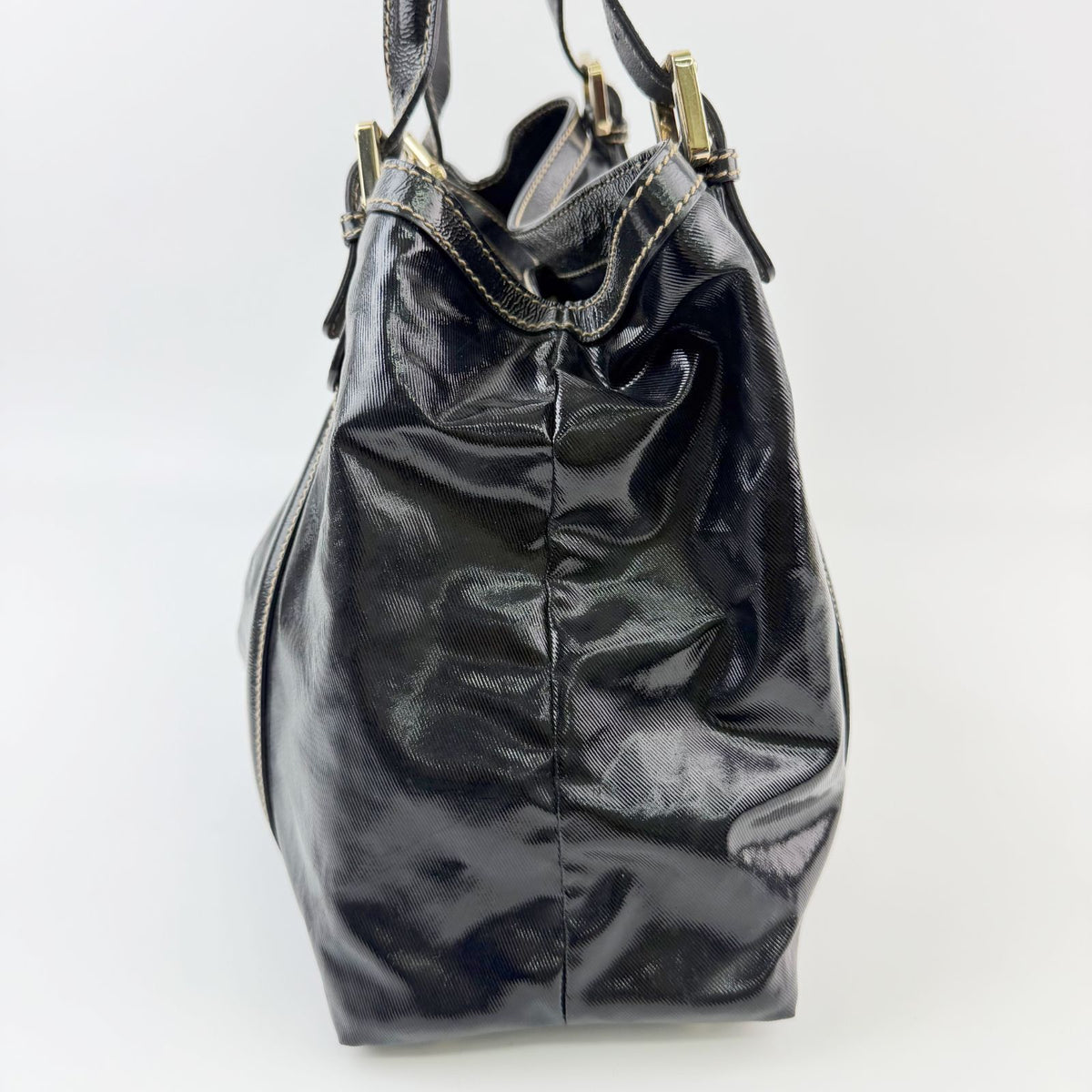 Gucci Brit Interlocking G Sherry Line Tote Shoulder Bag Patent Leather Black — view 3