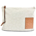 Loewe Oblong Pouch Anagram Leather Patch Jacquard Clutch Beige Brown