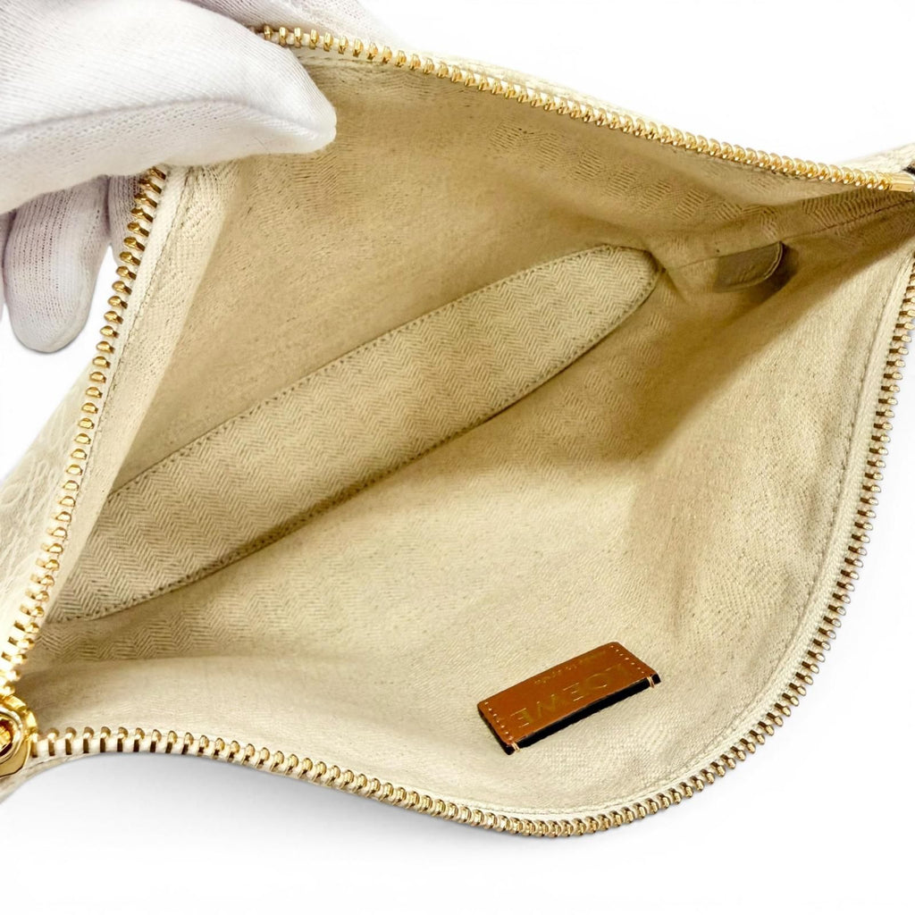 Loewe Oblong Pouch Anagram Leather Patch Jacquard Clutch Beige Brown — view 6