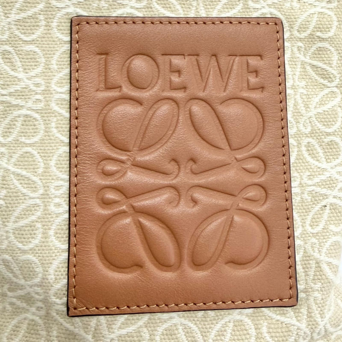 Loewe Oblong Pouch Anagram Leather Patch Jacquard Clutch Beige Brown — view 8