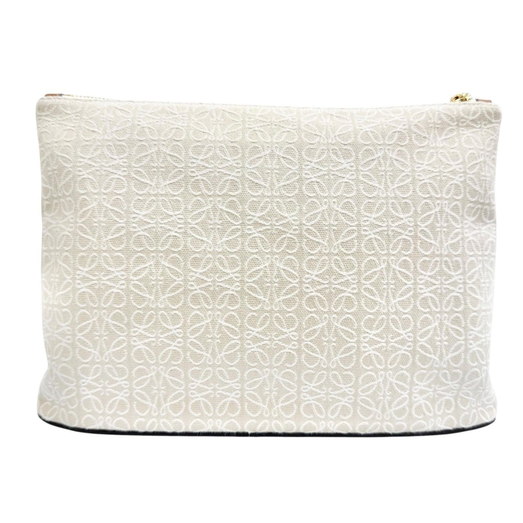 Loewe Oblong Pouch Anagram Leather Patch Jacquard Clutch Beige Brown — view 3