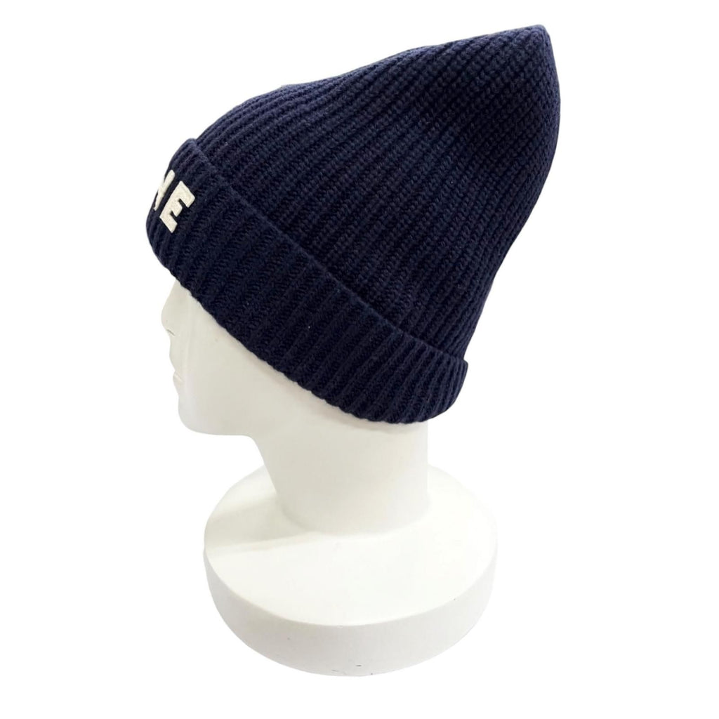 Celine Wool 100% Logo Knit Cap Navy Hat White — view 4