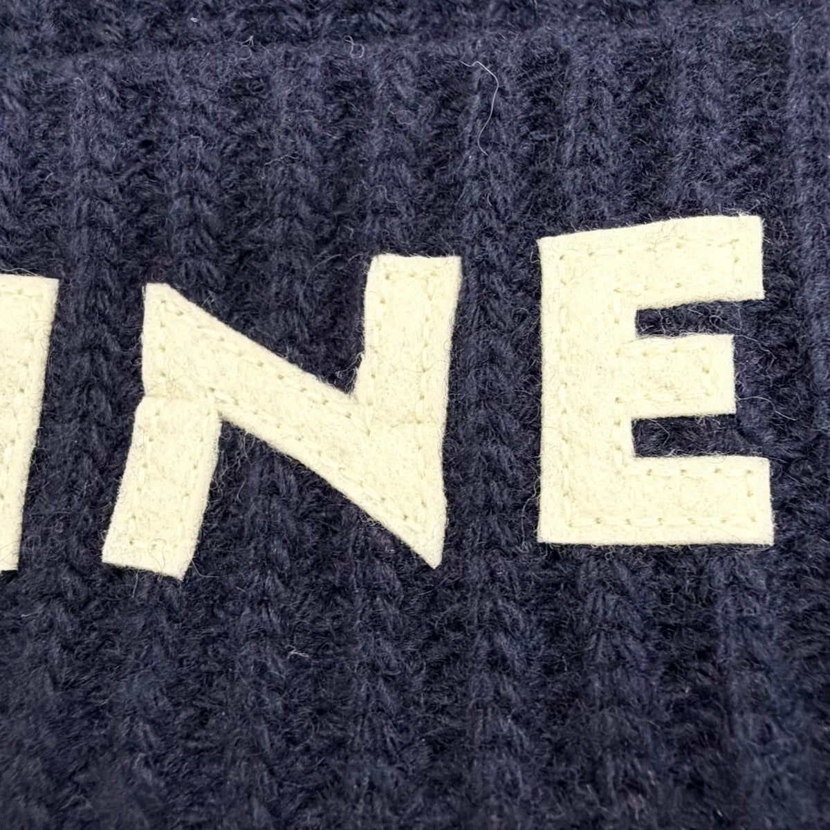 Celine Wool 100% Logo Knit Cap Navy Hat White — view 8