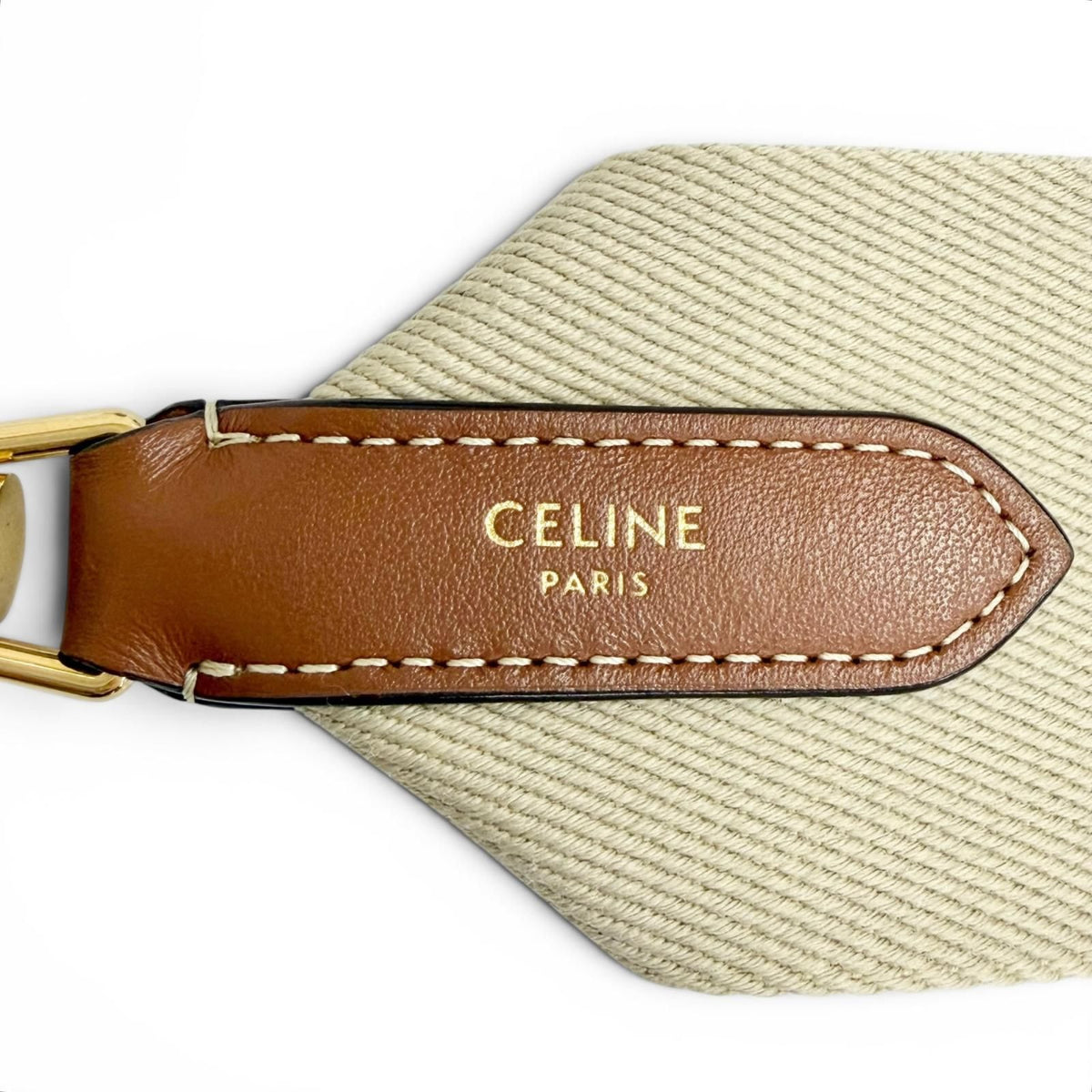 Celine Logo Jacquard Canvas Leather Shoulder Strap Beige Brown Gold — view 7
