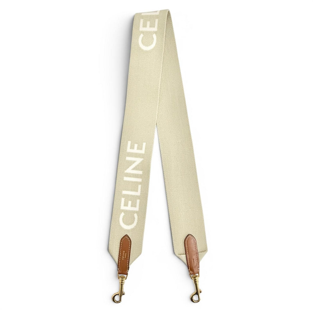 Celine Logo Jacquard Canvas Leather Shoulder Strap Beige Brown Gold