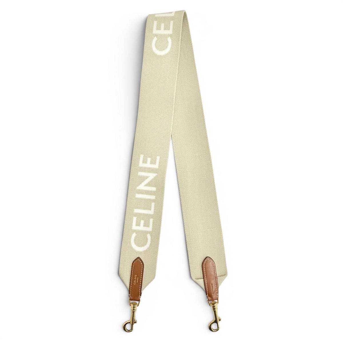 Celine Logo Jacquard Canvas Leather Shoulder Strap Beige Brown Gold