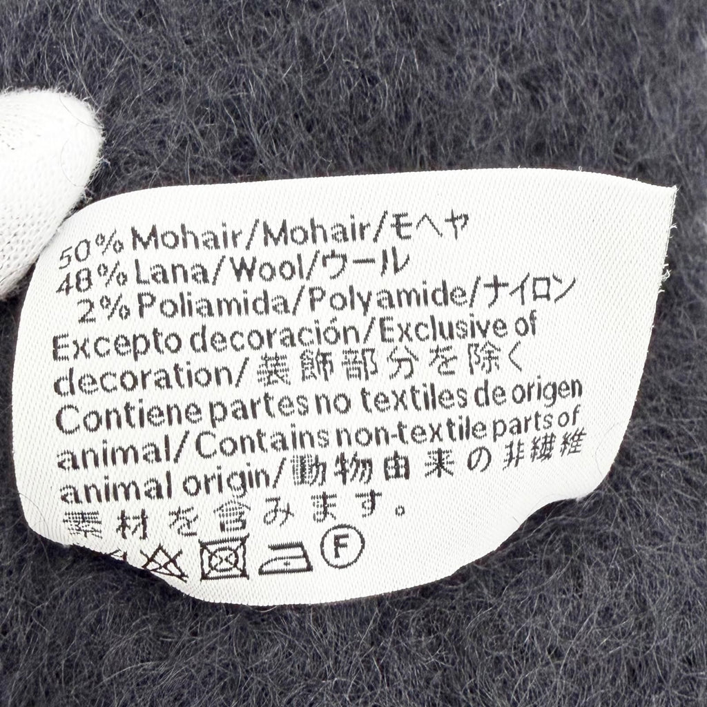 Loewe Mohair Wool Anagram Logo Leather Patch Fringe Long Scarf Black — view 8