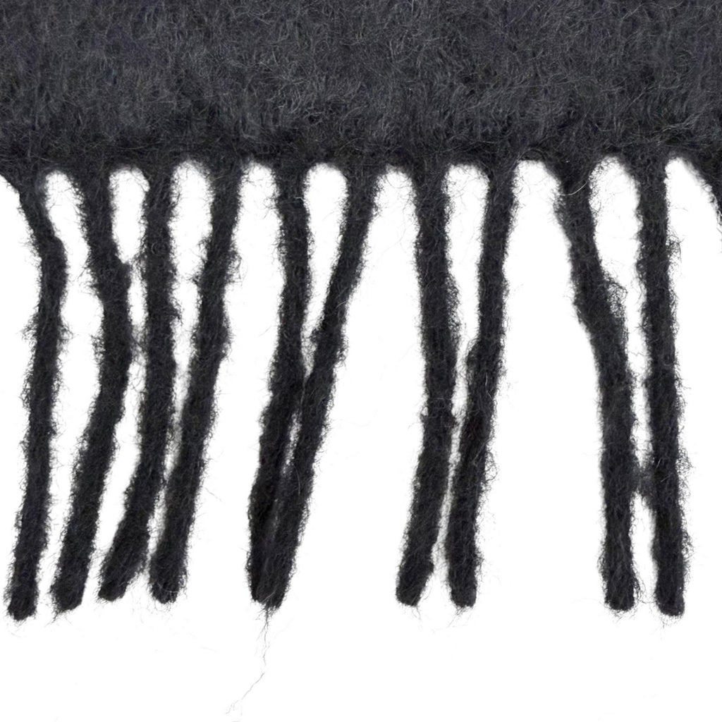 Loewe Mohair Wool Anagram Logo Leather Patch Fringe Long Scarf Black — view 5