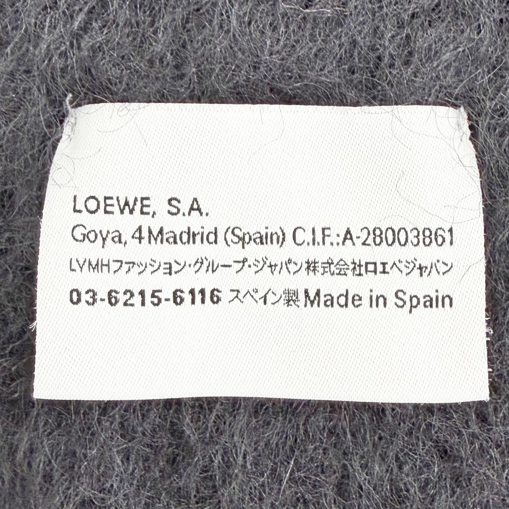 Loewe Mohair Wool Anagram Logo Leather Patch Fringe Long Scarf Black — view 7