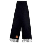 Loewe Mohair Wool Anagram Logo Leather Patch Fringe Long Scarf Black — view 3