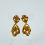 Dior Rhinestone Heart Drop Earrings Plated Gold Clear Vintage