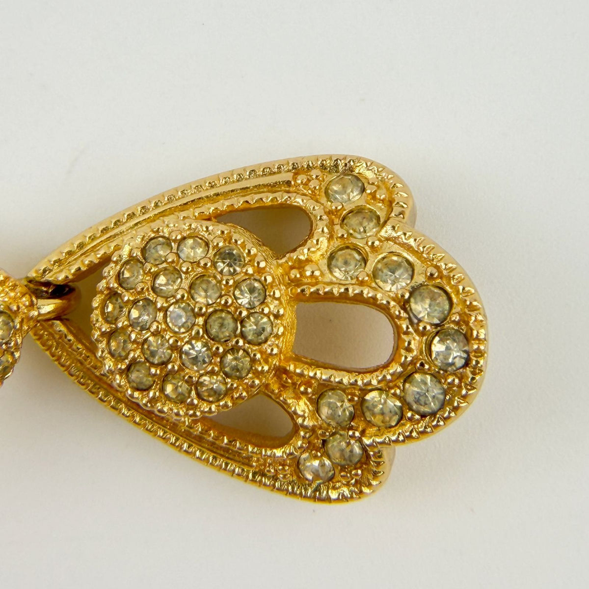 Dior Rhinestone Heart Drop Earrings Plated Gold Clear Vintage — view 5