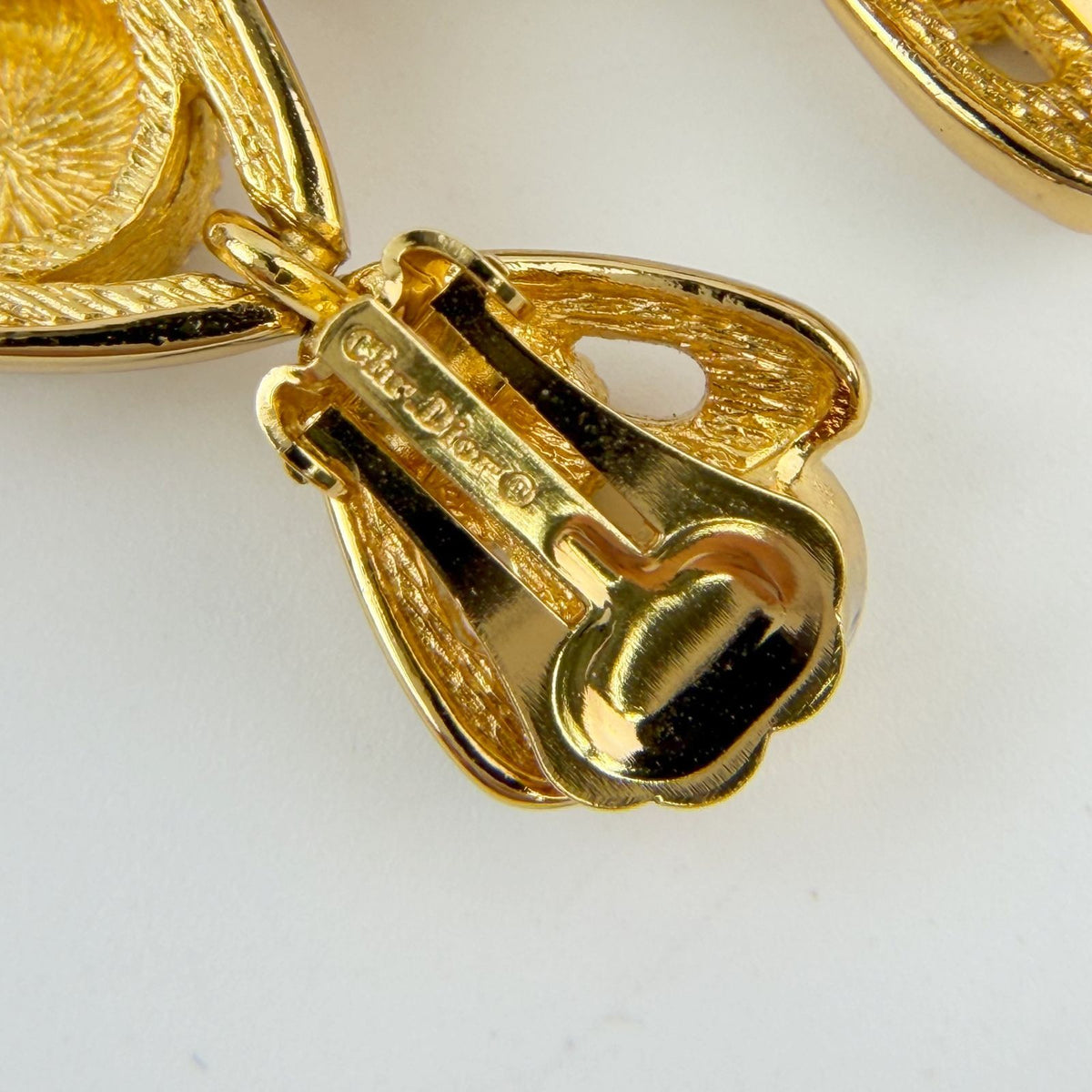 Dior Rhinestone Heart Drop Earrings Plated Gold Clear Vintage — view 8