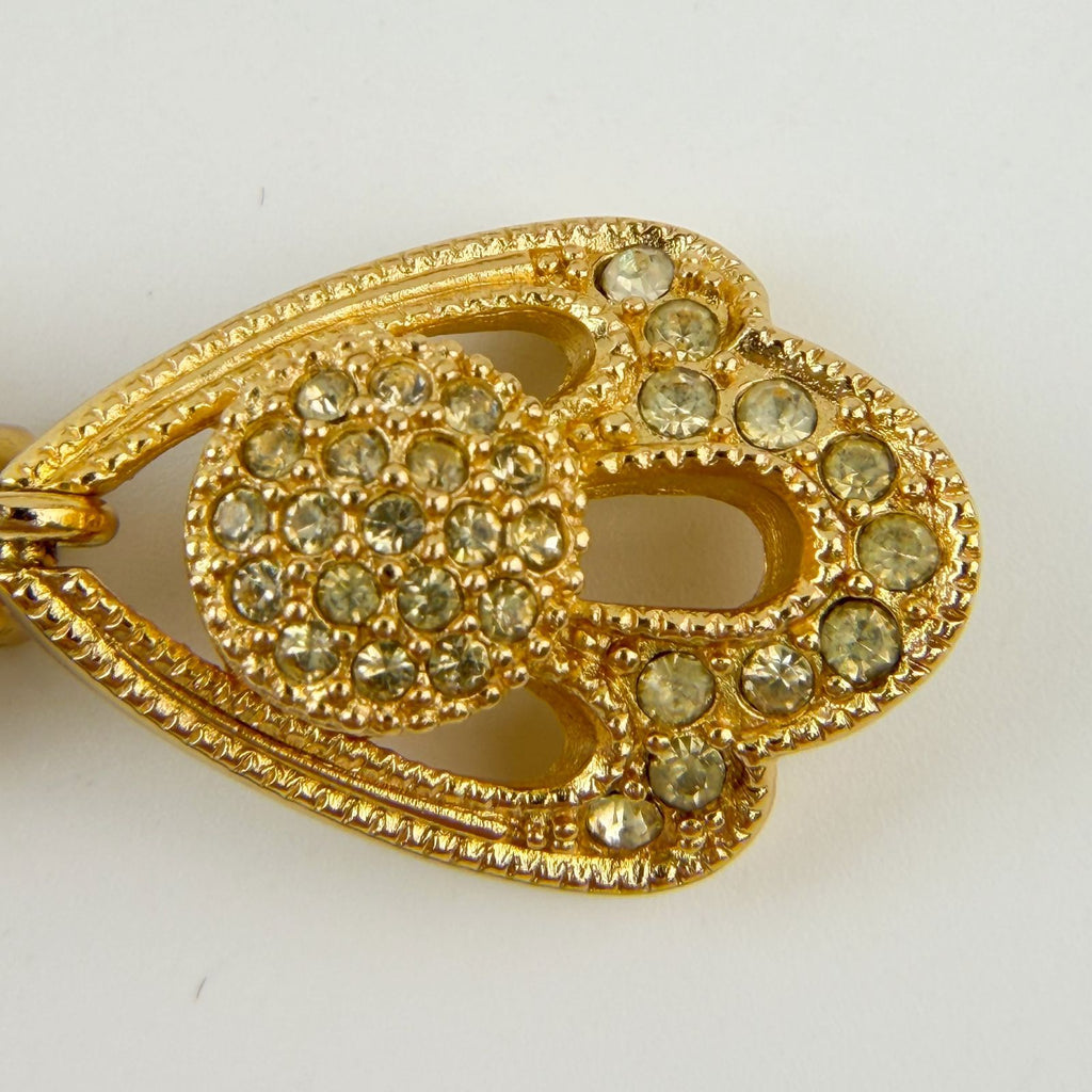 Dior Rhinestone Heart Drop Earrings Plated Gold Clear Vintage — view 4