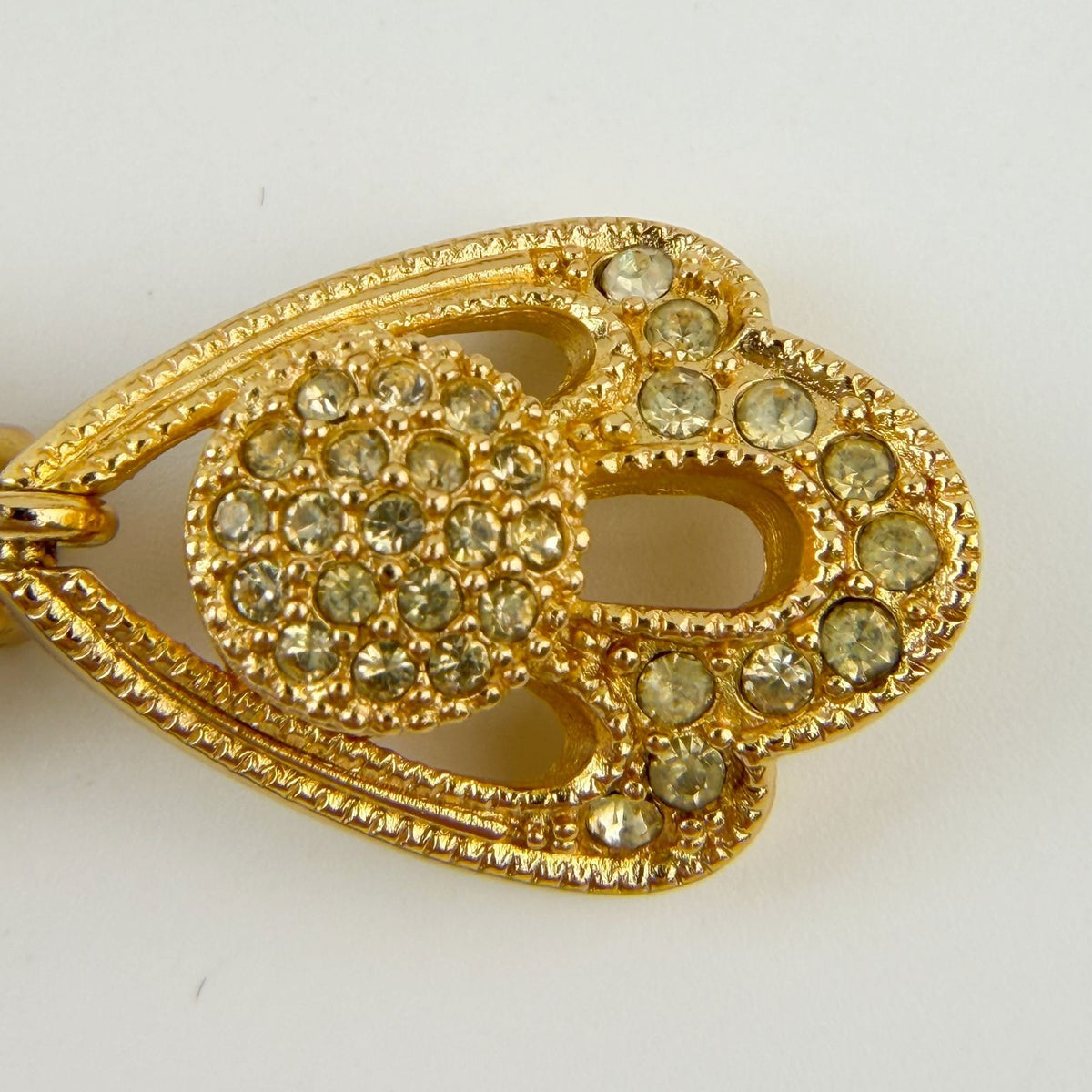 Dior Rhinestone Heart Drop Earrings Plated Gold Clear Vintage — view 4