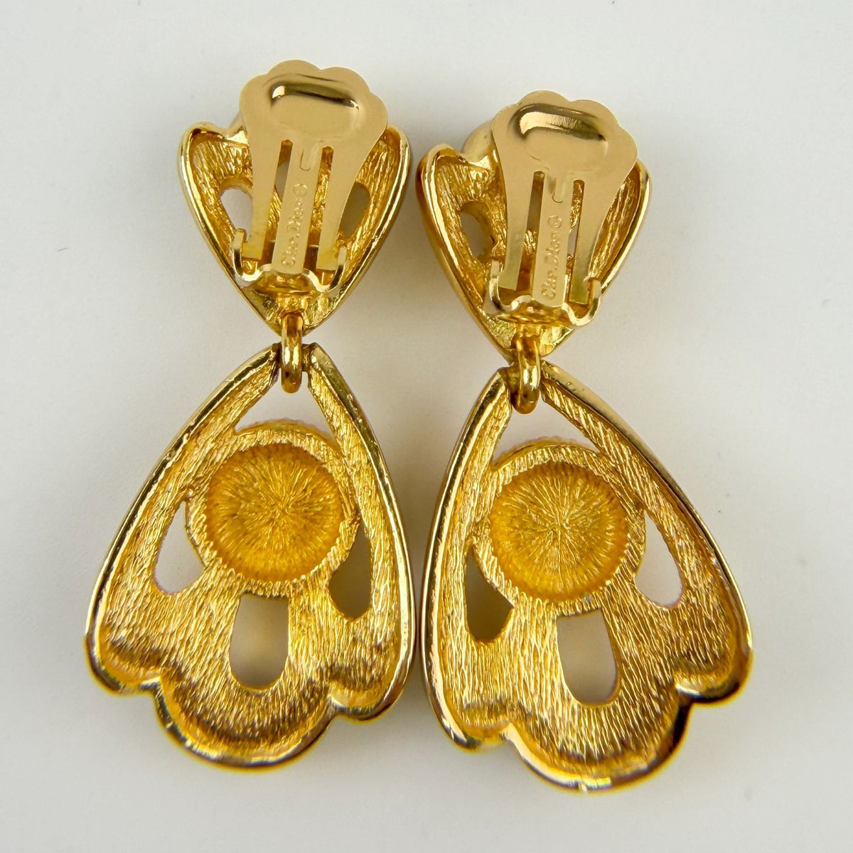 Dior Rhinestone Heart Drop Earrings Plated Gold Clear Vintage — view 6
