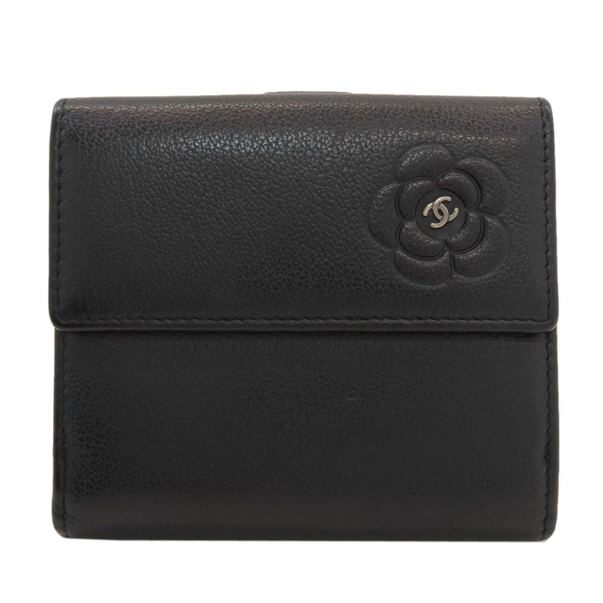 Chanel Camellia Silver Bifold Wallet Calfskin