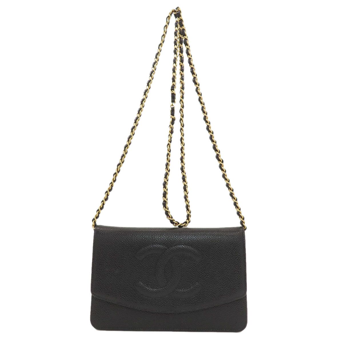 Chanel Chain Wallet CC Logo Gold Grained Calfskin Shoulder Bag